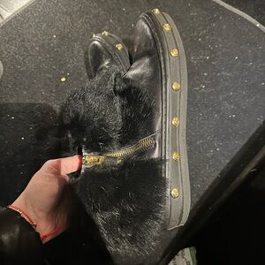 Baldinini Real Black Fur-Trimmed Boots Sz 37